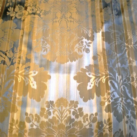 AQUA BLUE GOLD BEIGE DAMASK DRAPERY FURNITURE UPHOLSTERY FABRIC 72"L 50.5 "W - Picture 7 of 11